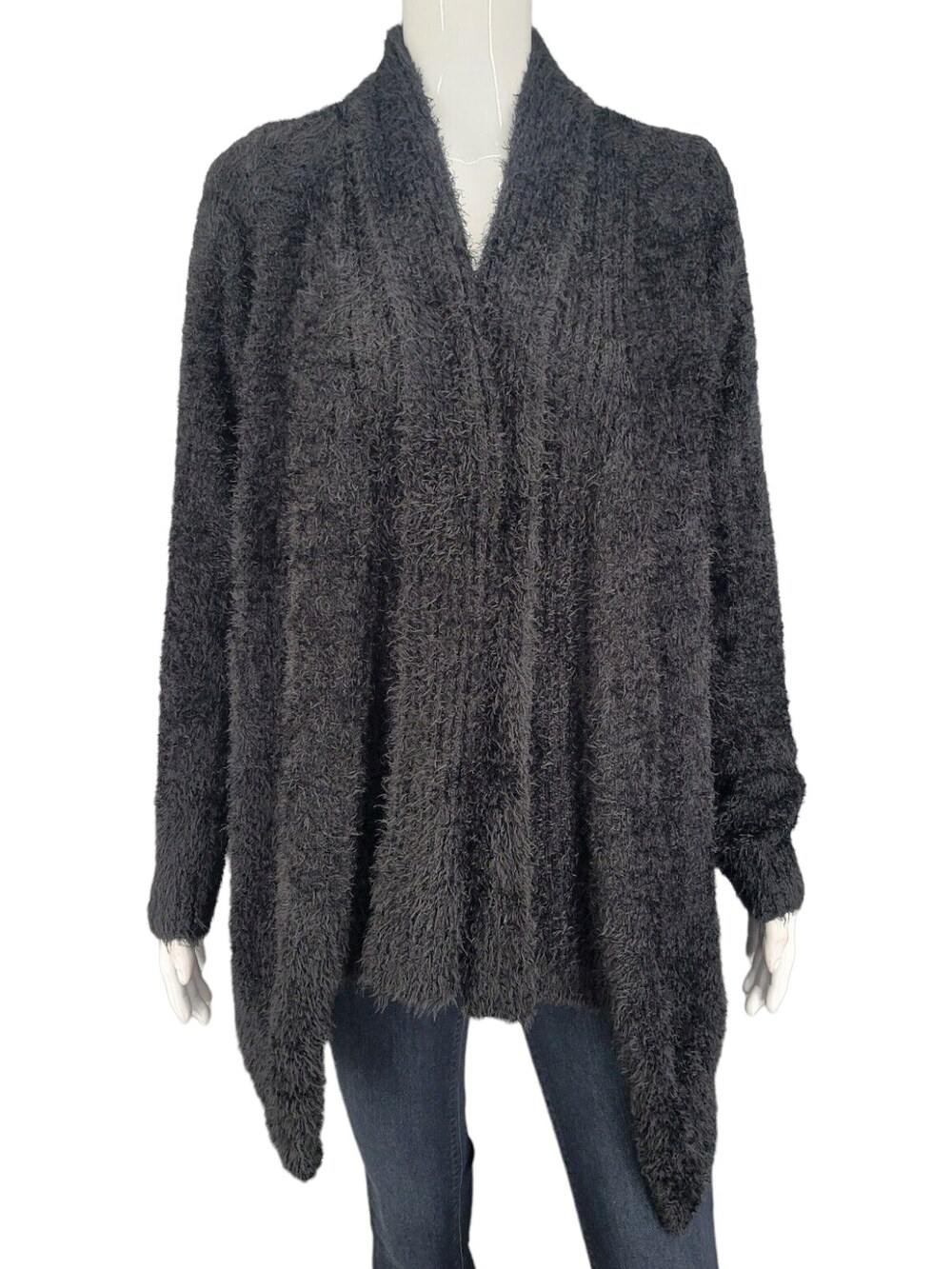 G.I.L.I. Smushy Open Front Cardigan Women's 1X Noir Black